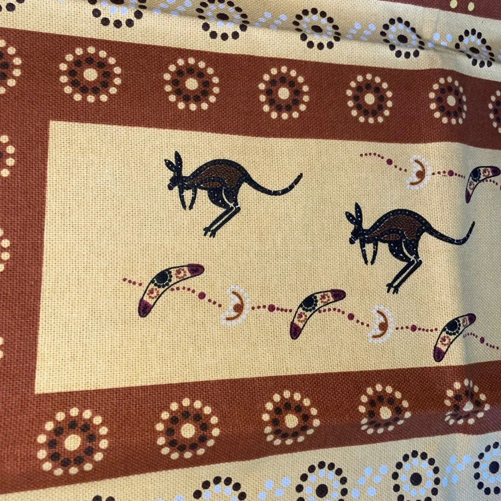 I Love Australia Kangaroo Boomerang Dot Art Cotton Tea Towel Brown Ochre 30